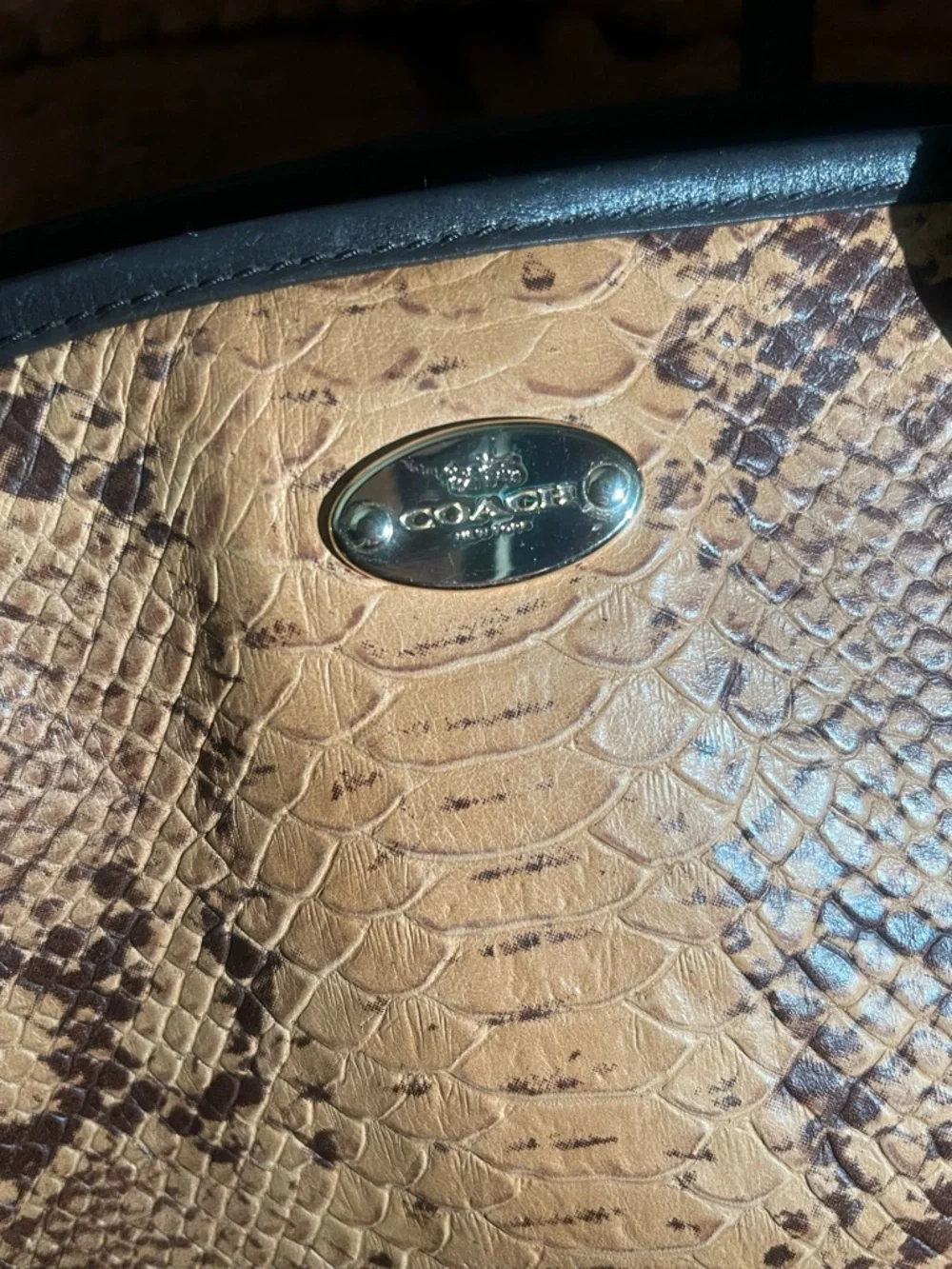 Coach Tan and Dark Brown Snake-Embossed Leather Satchel - Picture 5 of 10